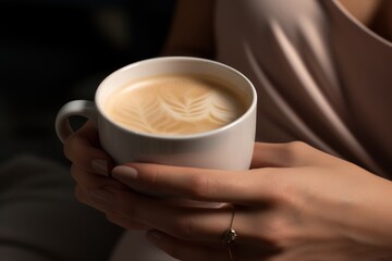 A woman is holding a cup of coffee in her hands. This image can be used to depict relaxation, morning routine, or enjoying a warm beverage.