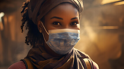 African woman wearing face mask - Powered by Adobe