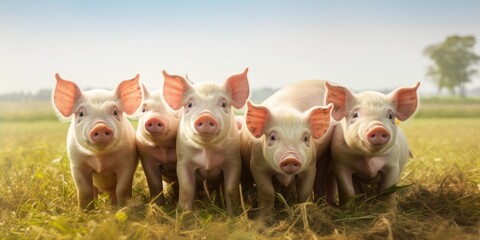 A Group Of pigs Standing Next To Each Other On A Field. Generative AI - Powered by Adobe