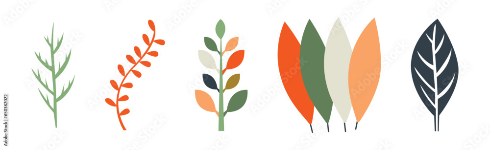 Aufkleber abstract leaf and foliage with botanical elements vector set