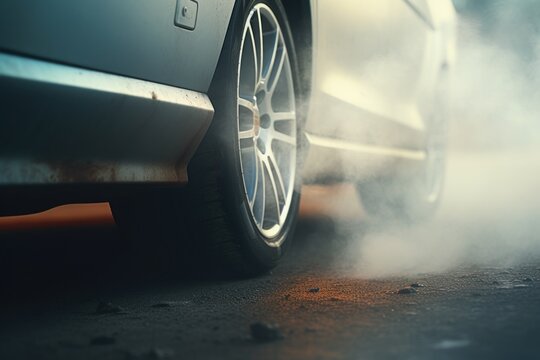 A picture of a car emitting a large amount of smoke. This image can be used to illustrate vehicle malfunctions, engine troubles, or environmental pollution caused by vehicle emissions.