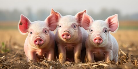 A Group Of pigs Standing Next To Each Other On A Field. Generative AI