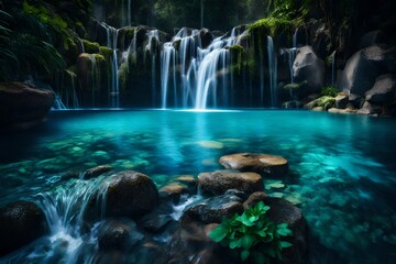 Fototapeta na wymiar a breathtaking waterfall cascading down into a crystal-clear blue water pool