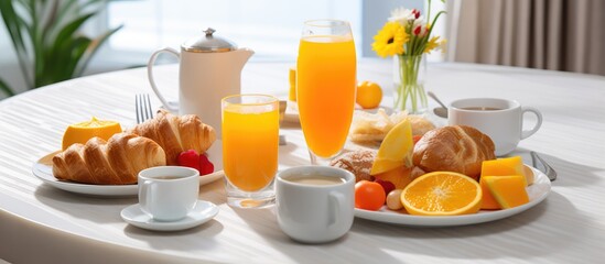 Tasty breakfast included in hotel stay room service scenic view hospitality and vacation idea