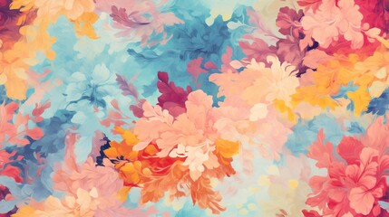  a painting of a bunch of flowers on a blue background.  generative ai