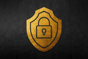 Gold Cyber security icon isolated on white background. Closed padlock on digital circuit board. Safety concept. Digital data protection. 3d illustration 3D render.