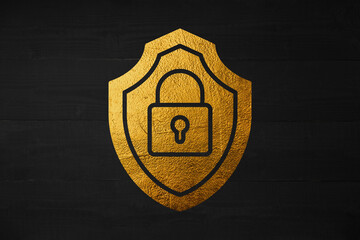 Gold Cyber security icon isolated on white background. Closed padlock on digital circuit board. Safety concept. Digital data protection. 3d illustration 3D render.