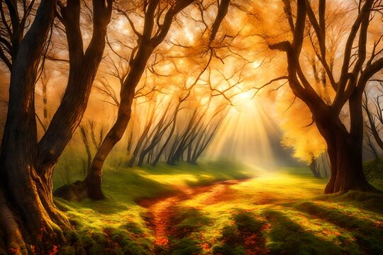 the sunrays on the trees ,show very attractive looks, morning of spring season