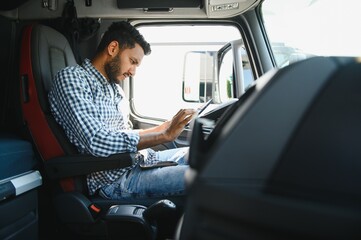 Logistics, delivery car and man with clipboard paperwork or checklist for stock, product...
