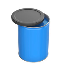Metal can with blue paint on transparent background