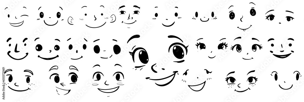 Wall mural Faces for cartoon characters, eyes, nose, mouth....