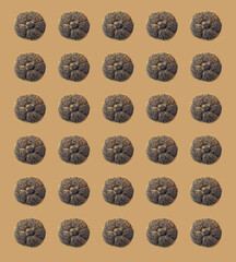 Beige square background with poppy seeds. Repeating print.
