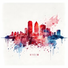 minneapolis skyline watercolor red and blue on white background  - obrazy, fototapety, plakaty