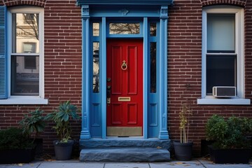 Exterior of a house entrance doorway in the suburbs in the USA