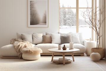 Interior of a modern and contemporary living room in a house designed in a nordic style