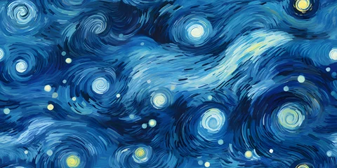 Fotobehang Seamless pattern of sky in style of Van Gogh Starry Night © Oksana