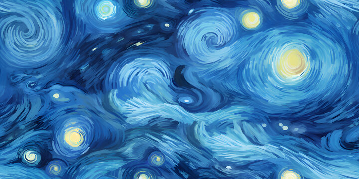 Seamless pattern of sky in style of Van Gogh Starry Night