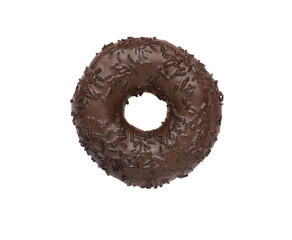 A beautiful chocolate donut isolated on a white background. The minimal concept of popular baking.