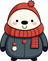 Christmast Cute Bear Cartoon Outline