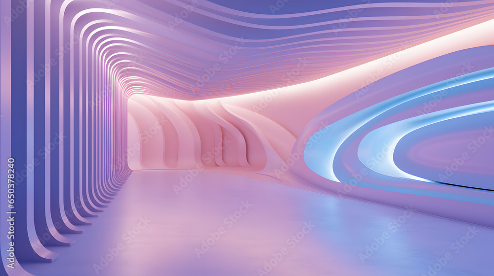 Wall mural 3d neon corridor in a modern color design, in the style of soft pastel color