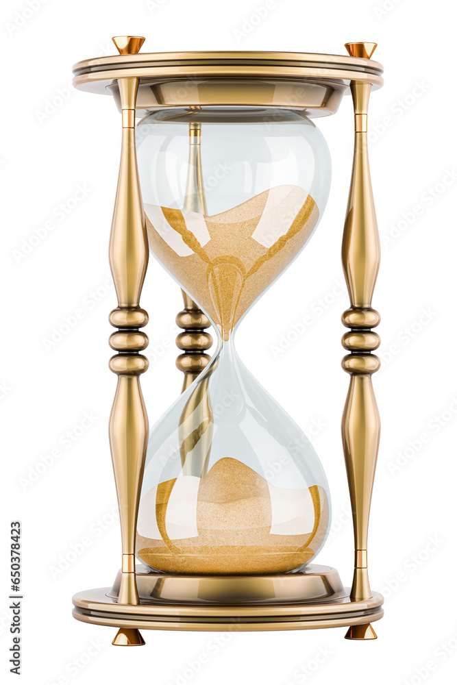 Poster golden hourglass, 3d rendering isolated on transparent background