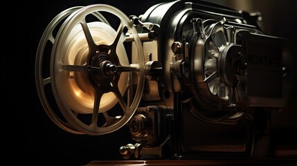 Fototapeta premium a close up of a movie projector on a table. generative ai