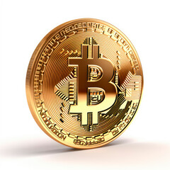 Bitcoin gold coin, isolated on white background.