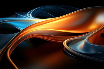 abstract background with smooth wavy lines in black and orange colors