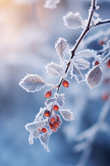 White winter background, branches covered with snow - 650380077