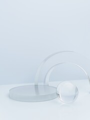 3D Rendering Minimal Studio Shot Pastel Color Transparent Acrylic Board and Round Window with Sunlight Product Display Background for Fashion, Cosmetics and Trendy Products..