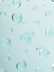3D Rendering Studio Shot Light Blue and White Water Drops or Foam Bubbles Background for Beauty, Skin Care, food and Beverage Advertising Product Display.