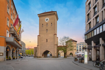 Fototapeta na wymiar Munich, Germany - view of Isartor or Isar Gate - Medieval city gate rebuilt in 1833