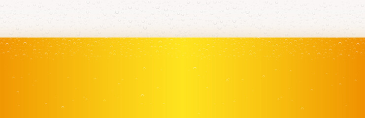 Large yellow wave beer background with bubbles. Vector Illustration