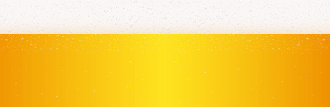 Large yellow wave beer background with bubbles. Vector Illustration