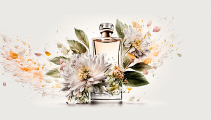 Perfume with floral aroma burst. Generative AI,