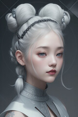 Korean Gothic Student Girl's Twin Buns and Shades of Grey
