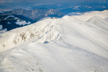 Fototapeta na wymiar Aerial view on cable car station on top of Chopok peak in Low Tatras