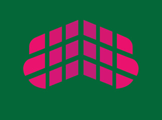 creative absract bright pink logo icon of geometric shapes for your company with green background