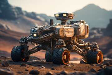 A space rover exploring the surface of Mars, searching for signs of life. Generative Ai.