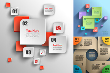 Business 3D digital Infographics, Square with information sectors under, Step up options, Vector illustration