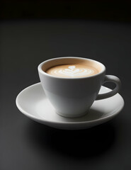 Fototapeta premium A coffee cup with a handle on top and saucer, with a dark background