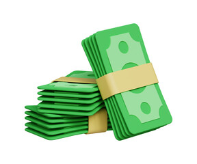 3D money bundles icon. Stack of currency banknotes. Business and finance concept. Banknotes stack icon. 3d illustration