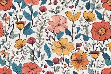 seamless pattern with hand drawn flowers, leaves, branches, floral pattern.floral seamless pattern with flowers, vector illustration seamless pattern with hand drawn flowers, leaves, branches, floral 