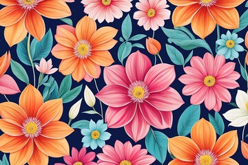beautiful flowers and leaves seamless pattern background watercolor seamless pattern with colorful flowers beautiful flowers and leaves seamless pattern background