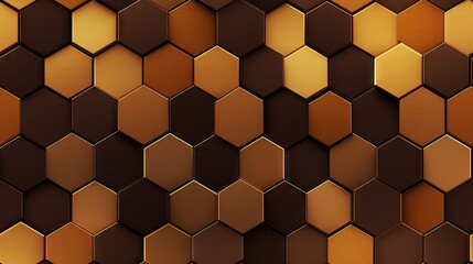  a brown and gold hexagonal pattern with a black background.  generative ai