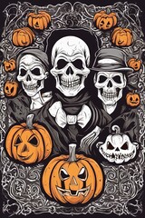 halloween pumpkin, skull, witch, pumpkin, skull. halloween holiday design.halloween pumpkin, skull, witch, pumpkin, skull. halloween holiday design.halloween background with pumpkins, skulls and witch