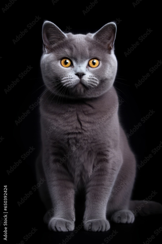 Poster ai generated illustration of an elegant gray british shorthair cat on a black background