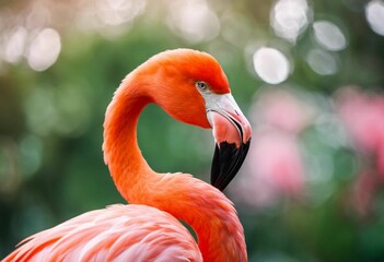 Obraz premium AI generated illustration of a pink flamingo in a green forest
