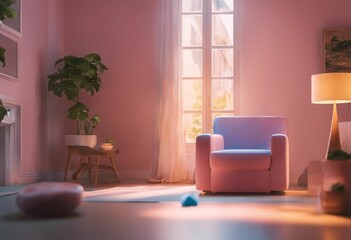 AI generated illustration of An inviting living room featuring a cozy armchair
