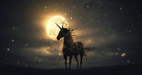 AI generated illustration of a majestic unicorn against the backdrop of a glowing full moon